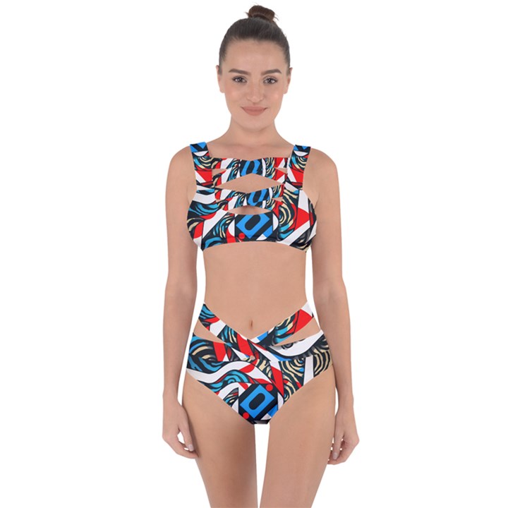 Abstract Background Pattern Bandaged Up Bikini Set 