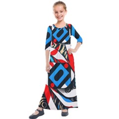 Abstract Background Pattern Kids  Quarter Sleeve Maxi Dress