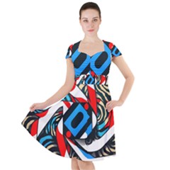 Abstract Background Pattern Cap Sleeve Midi Dress