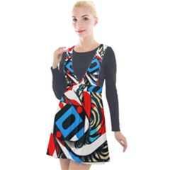 Abstract Background Pattern Plunge Pinafore Velour Dress