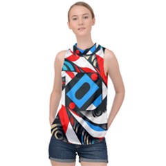 Abstract Background Pattern High Neck Satin Top