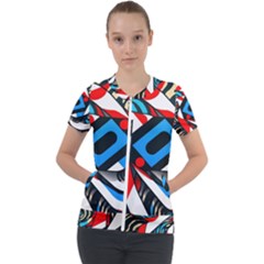 Abstract Background Pattern Short Sleeve Zip Up Jacket