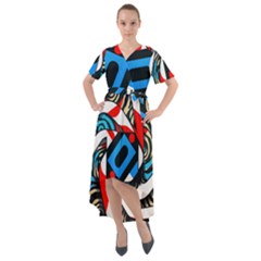 Abstract Background Pattern Front Wrap High Low Dress