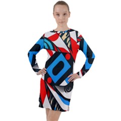 Abstract Background Pattern Long Sleeve Hoodie Dress