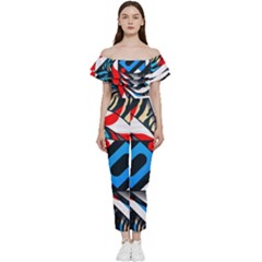 Abstract Background Pattern Off Shoulder Ruffle Top Jumpsuit