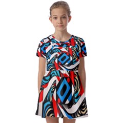 Abstract Background Pattern Kids  Short Sleeve Pinafore Style Dress