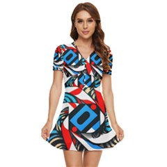 Abstract Background Pattern V-neck High Waist Chiffon Mini Dress