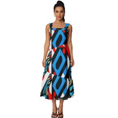 Abstract Background Pattern Square Neckline Tiered Midi Dress