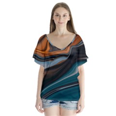 Background Pattern Design Abstract V-neck Flutter Sleeve Top