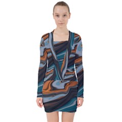 Background Pattern Design Abstract V-neck Bodycon Long Sleeve Dress