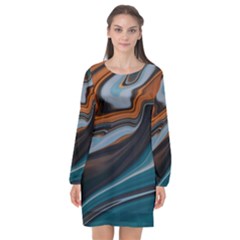 Background Pattern Design Abstract Long Sleeve Chiffon Shift Dress 