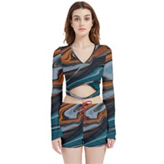 Background Pattern Design Abstract Velvet Wrap Crop Top And Shorts Set