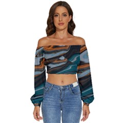 Background Pattern Design Abstract Long Sleeve Crinkled Weave Crop Top