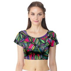 Background Pattern Flowers Seamless Short Sleeve Crop Top