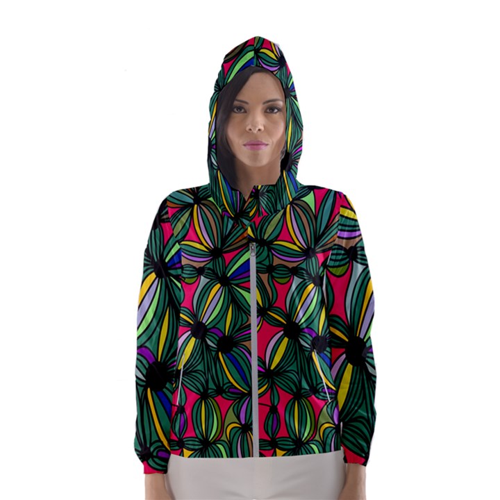 Background Pattern Flowers Seamless Women s Hooded Windbreaker