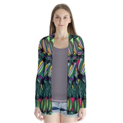 Background Pattern Flowers Seamless Drape Collar Cardigan