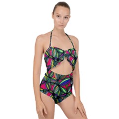 Background Pattern Flowers Seamless Scallop Top Cut Out Swimsuit