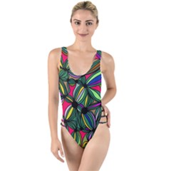 Background Pattern Flowers Seamless High Leg Strappy Swimsuit