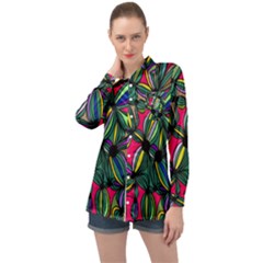 Background Pattern Flowers Seamless Long Sleeve Satin Shirt