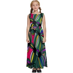 Background Pattern Flowers Seamless Kids  Satin Sleeveless Maxi Dress