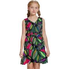 Background Pattern Flowers Seamless Kids  Sleeveless Tiered Mini Dress