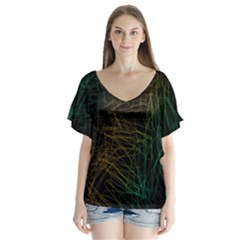 Background Pattern Texture Design V-neck Flutter Sleeve Top