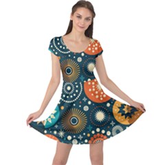 Abstract Pattern Cap Sleeve Dress