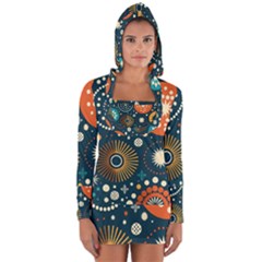 Abstract Pattern Long Sleeve Hooded T-shirt