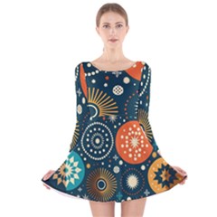 Abstract Pattern Long Sleeve Velvet Skater Dress