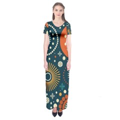 Abstract Pattern Short Sleeve Maxi Dress