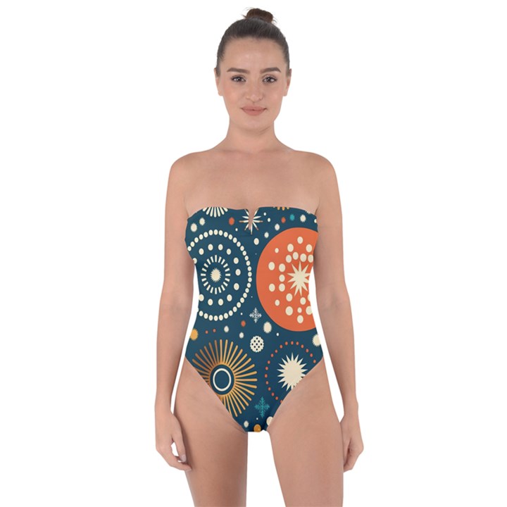 Abstract Pattern Tie Back One Piece Swimsuit