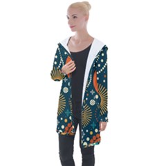 Abstract Pattern Longline Hooded Cardigan