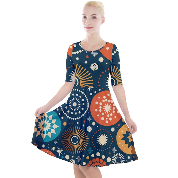 Abstract Pattern Quarter Sleeve A-Line Dress