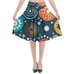 Abstract Pattern Flared Midi Skirt