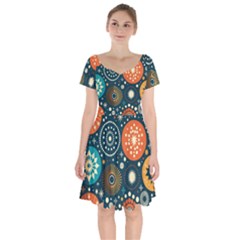 Abstract Pattern Short Sleeve Bardot Dress