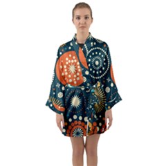 Abstract Pattern Long Sleeve Satin Kimono