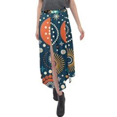 Abstract Pattern Velour Split Maxi Skirt