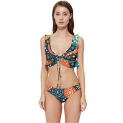 Abstract Pattern Low Cut Ruffle Edge Bikini Set