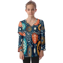 Abstract Pattern Kids  V Neck Casual Top