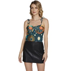 Abstract Pattern Flowy Camisole Tie Up Top