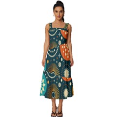 Abstract Pattern Square Neckline Tiered Midi Dress by Jancukart