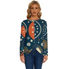 Abstract Pattern Long Sleeve Crew Neck Pullover Top