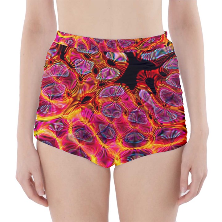 Fractal Black Texture Wallpaper High-Waisted Bikini Bottoms