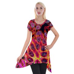 Fractal Black Texture Wallpaper Short Sleeve Side Drop Tunic