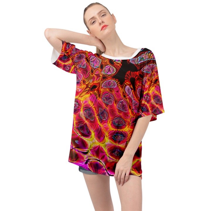 Fractal Black Texture Wallpaper Oversized Chiffon Top