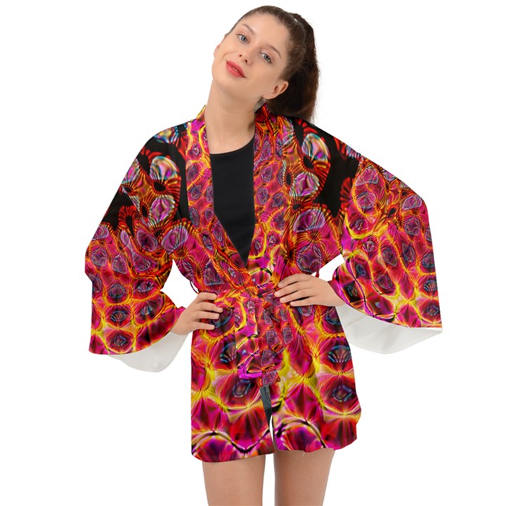 Fractal Black Texture Wallpaper Long Sleeve Kimono