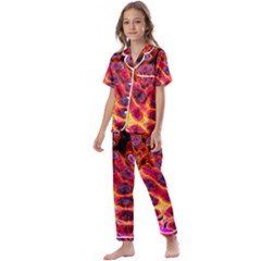 Fractal Black Texture Wallpaper Kids  Satin Short Sleeve Pajamas Set