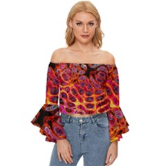 Fractal Black Texture Wallpaper Off Shoulder Flutter Bell Sleeve Top