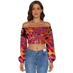 Fractal Black Texture Wallpaper Long Sleeve Crinkled Weave Crop Top