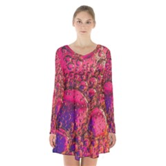 Colorful Bubbles Abstract Art Long Sleeve Velvet V-neck Dress